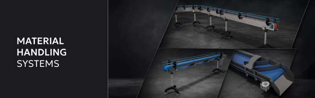 Conveyor and material handling systems for food production lines 