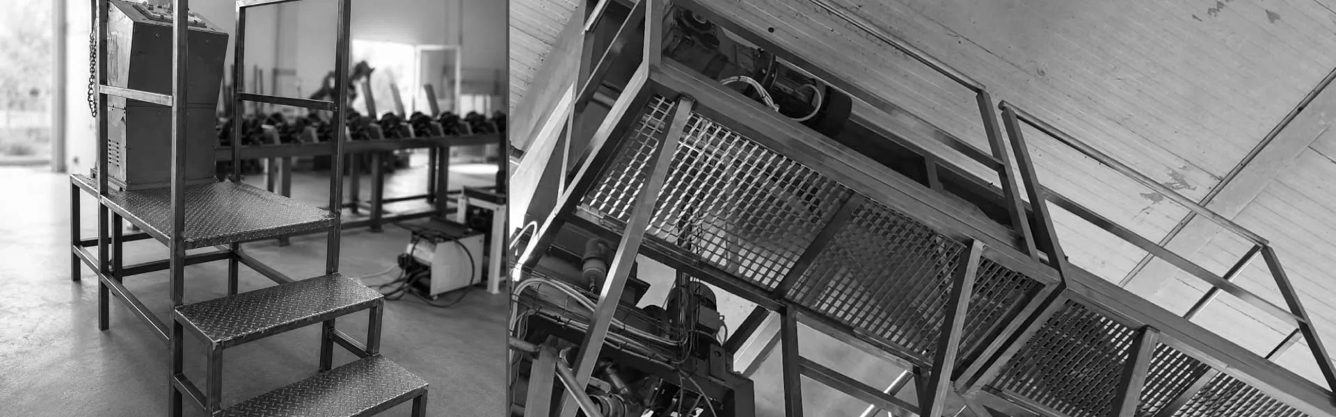 Stainless steel access platform frame during fabrication and installation.